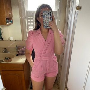 pink denim romper